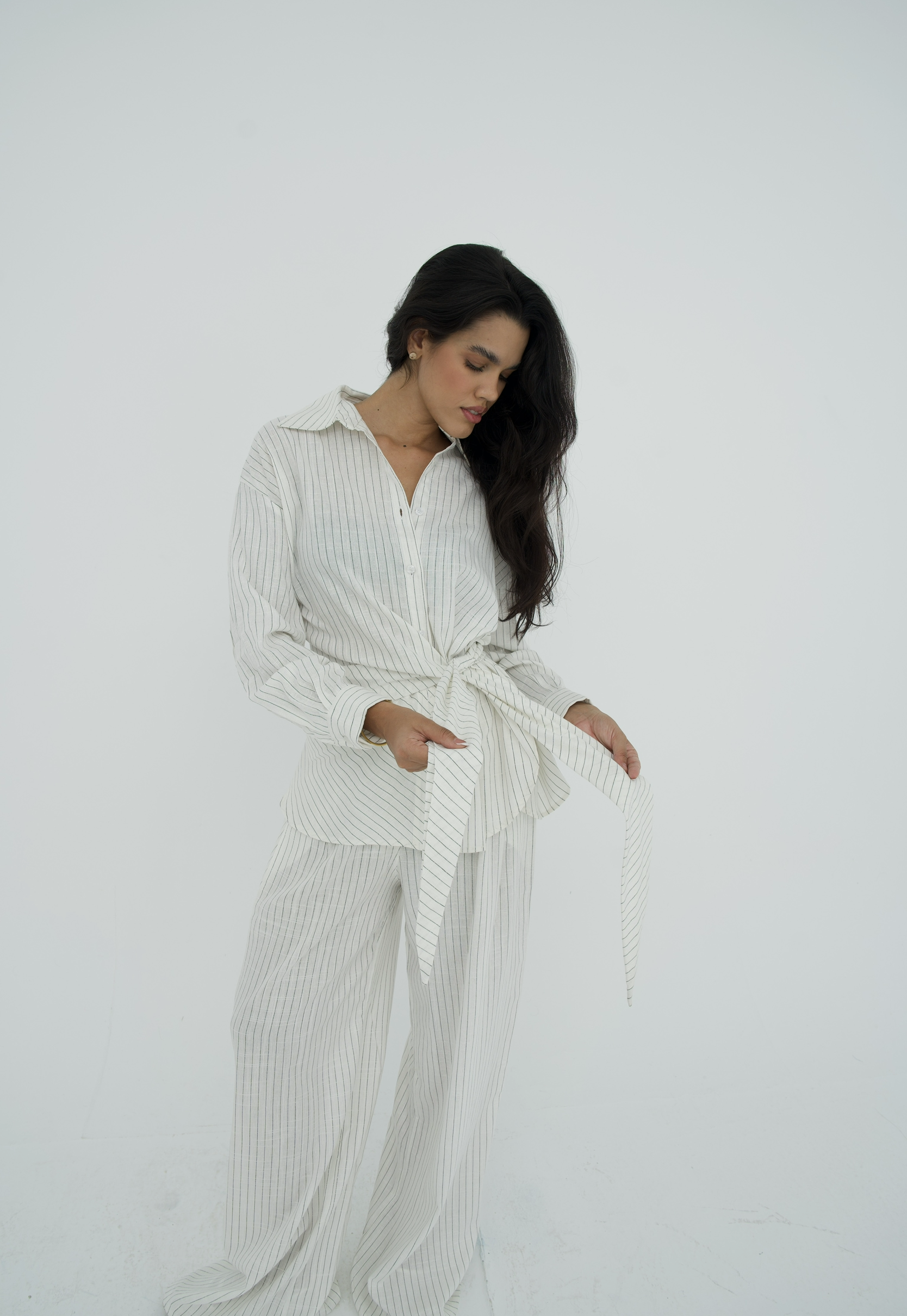 Pinstripe linen wrap Set