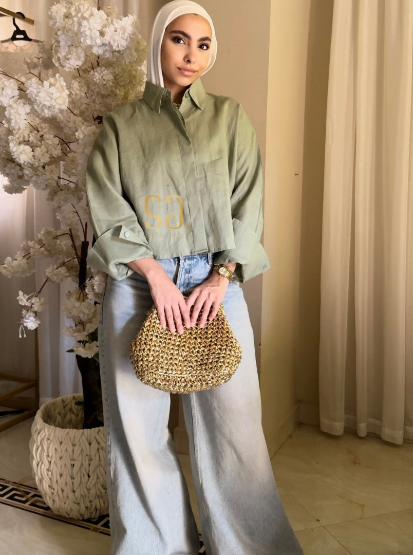 Pure linen cropped oversized shirt
