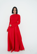 Satin half and half A-Line Dress in Red