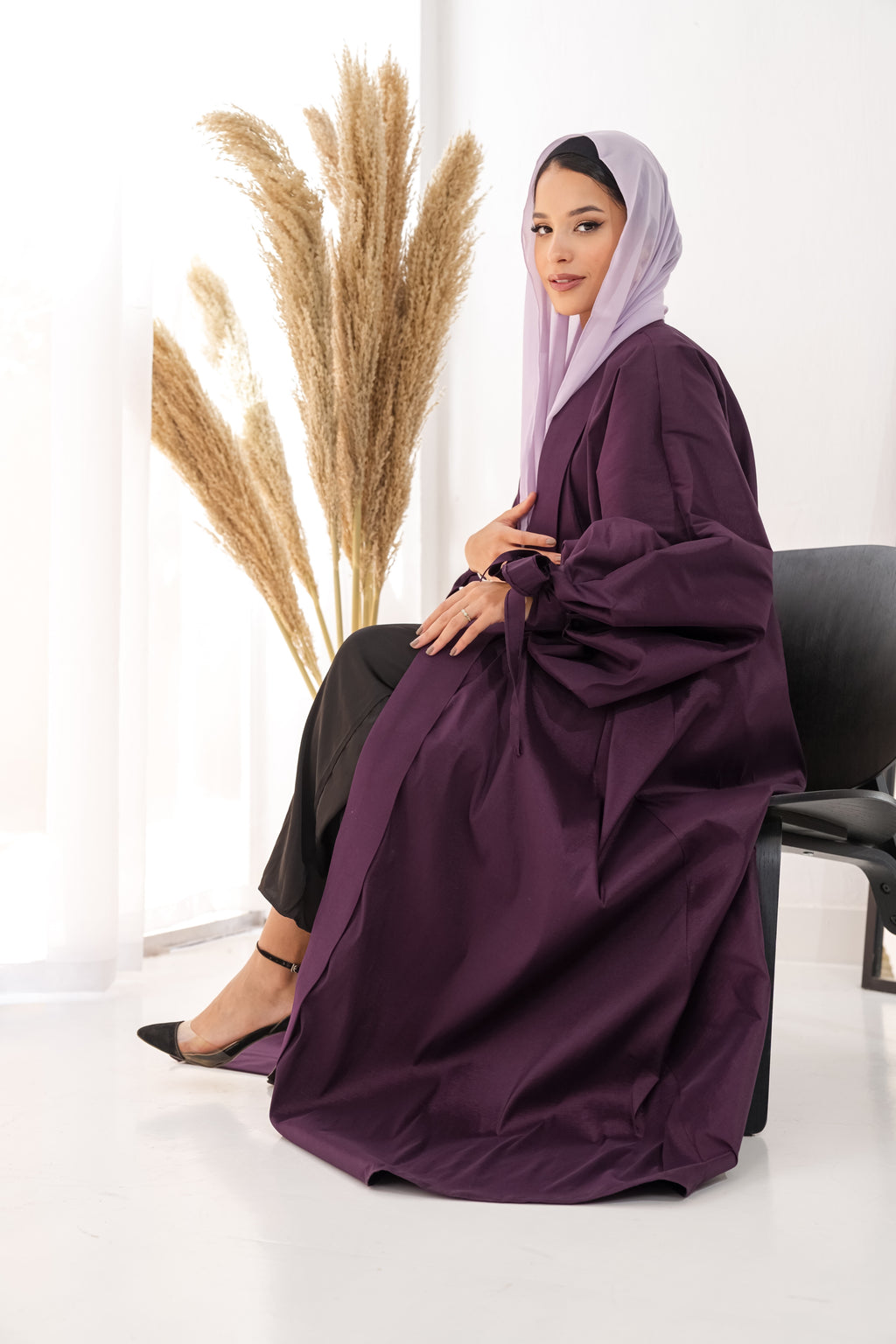Puffed sleeves kaftan in purple