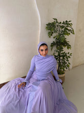 Load image into Gallery viewer, Amwaj gown with shoulder drappes in Lilac with chest cover

