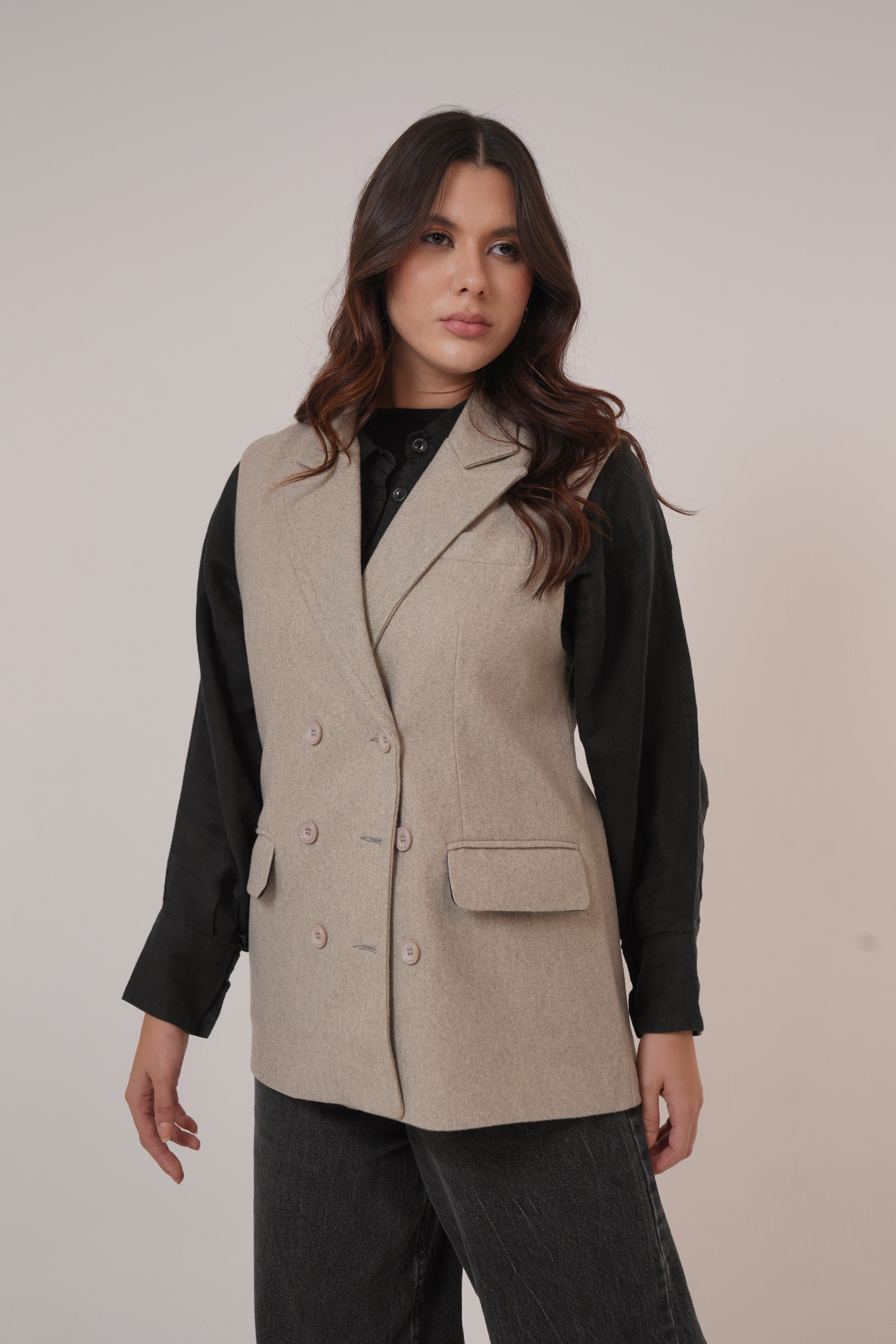 Wool Sleeveless Pocket long Vest