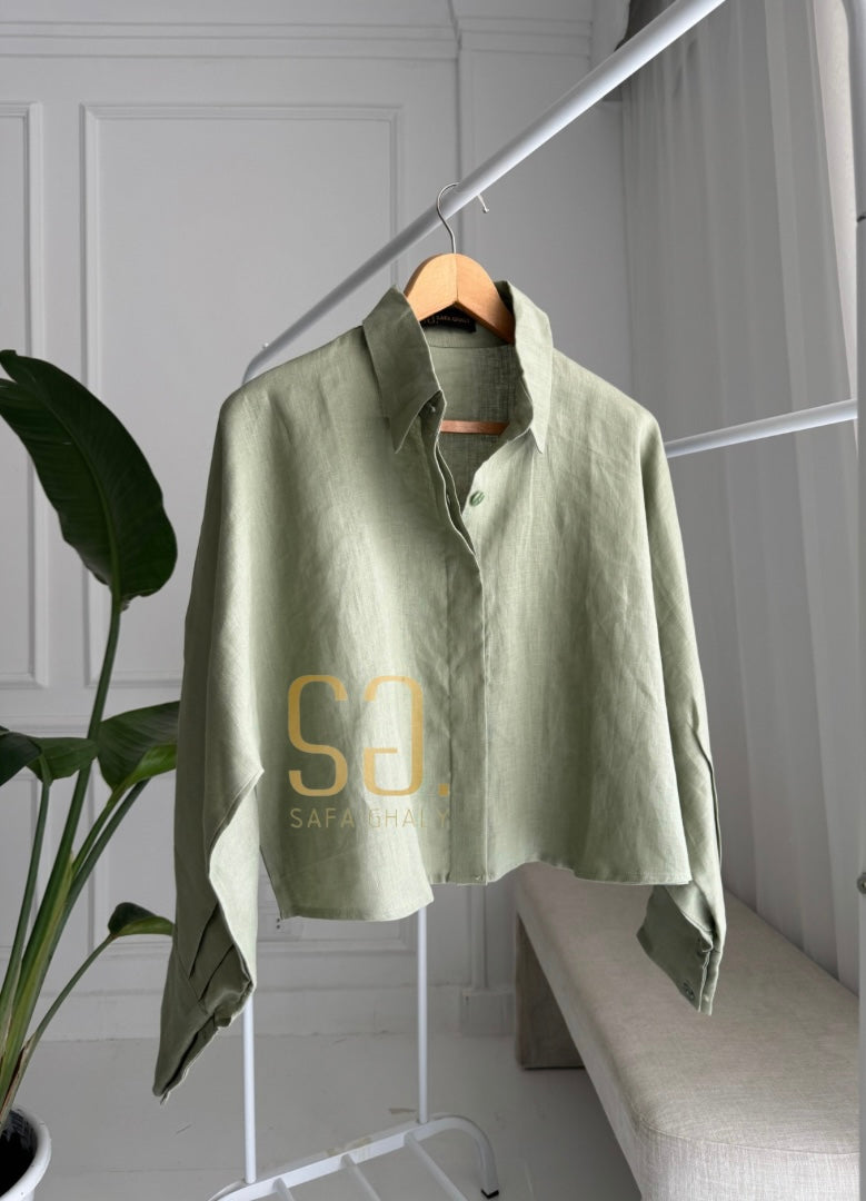 Pure linen cropped oversized shirt