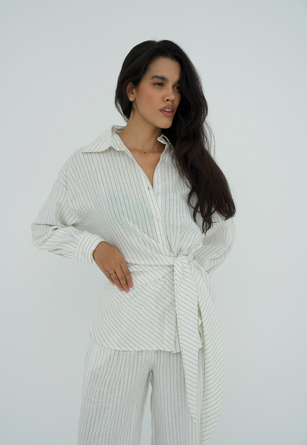 Pinstripe linen wrap Set