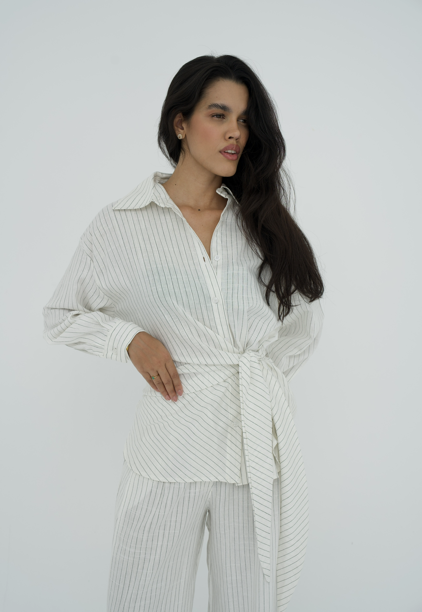 Pinstripe linen wrap Set