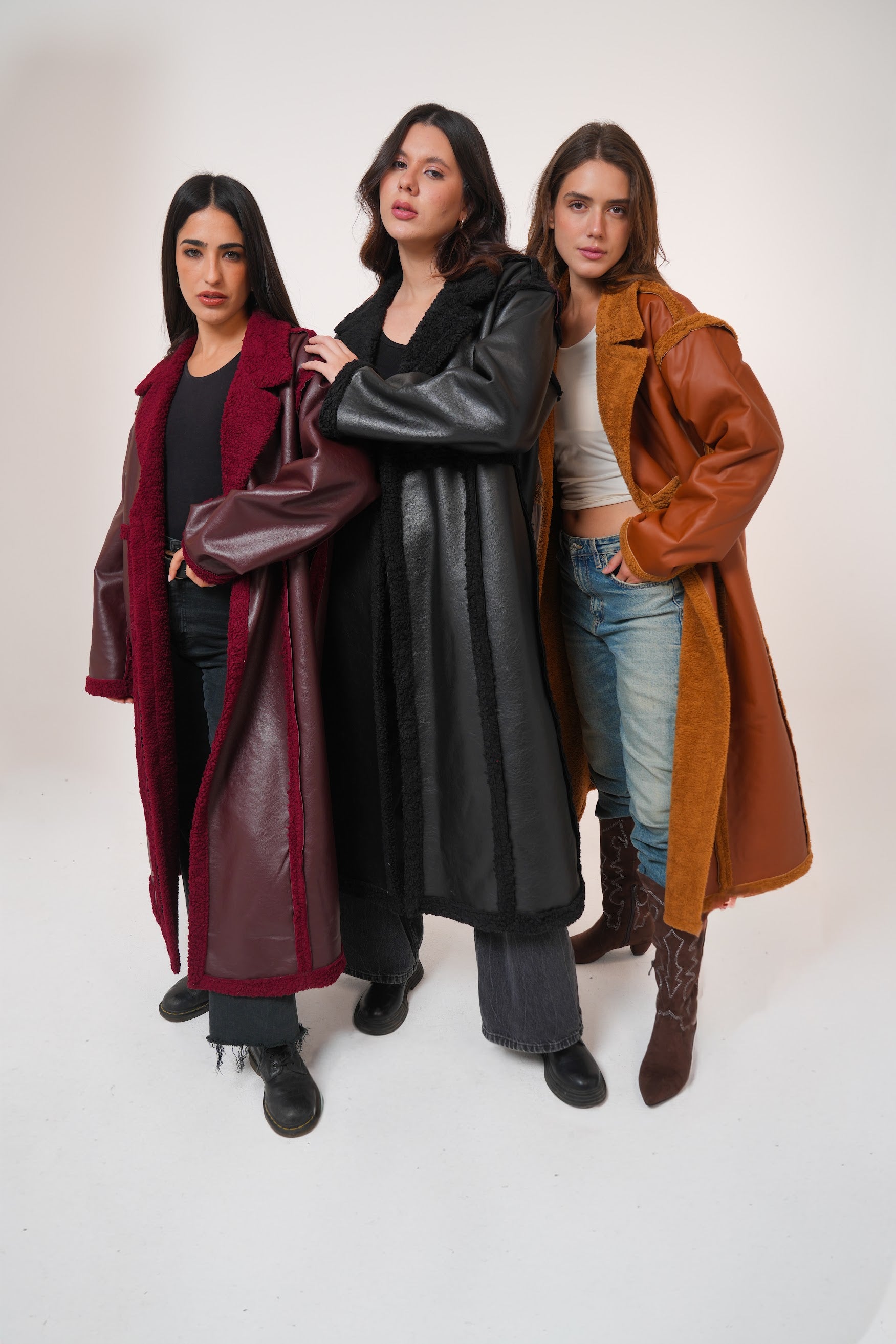 Premium Fur leather- long coat in Black