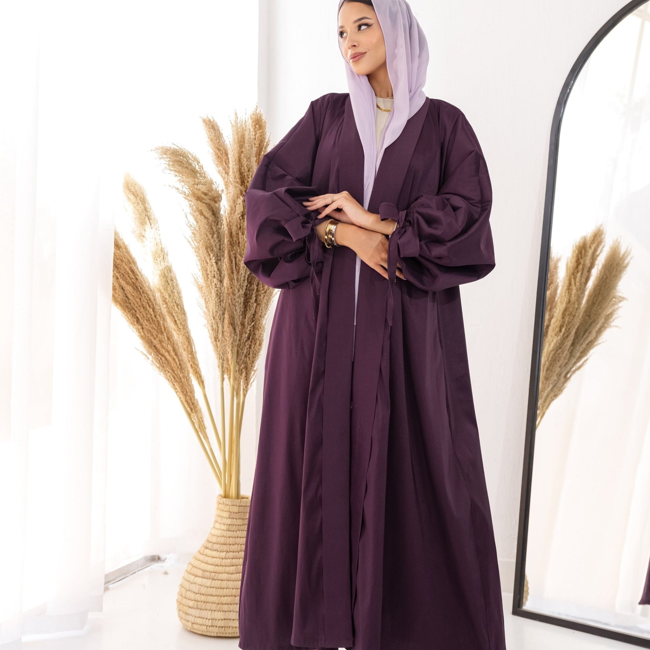 Puffed sleeves kaftan in purple