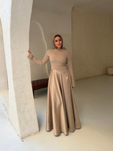 Load image into Gallery viewer, Satin half and half A-line dress in champagne
