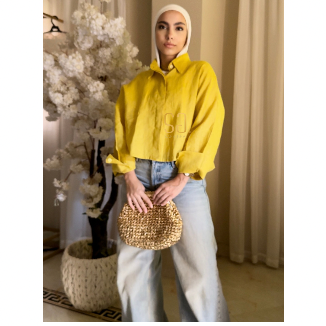 Pure linen cropped oversized shirt