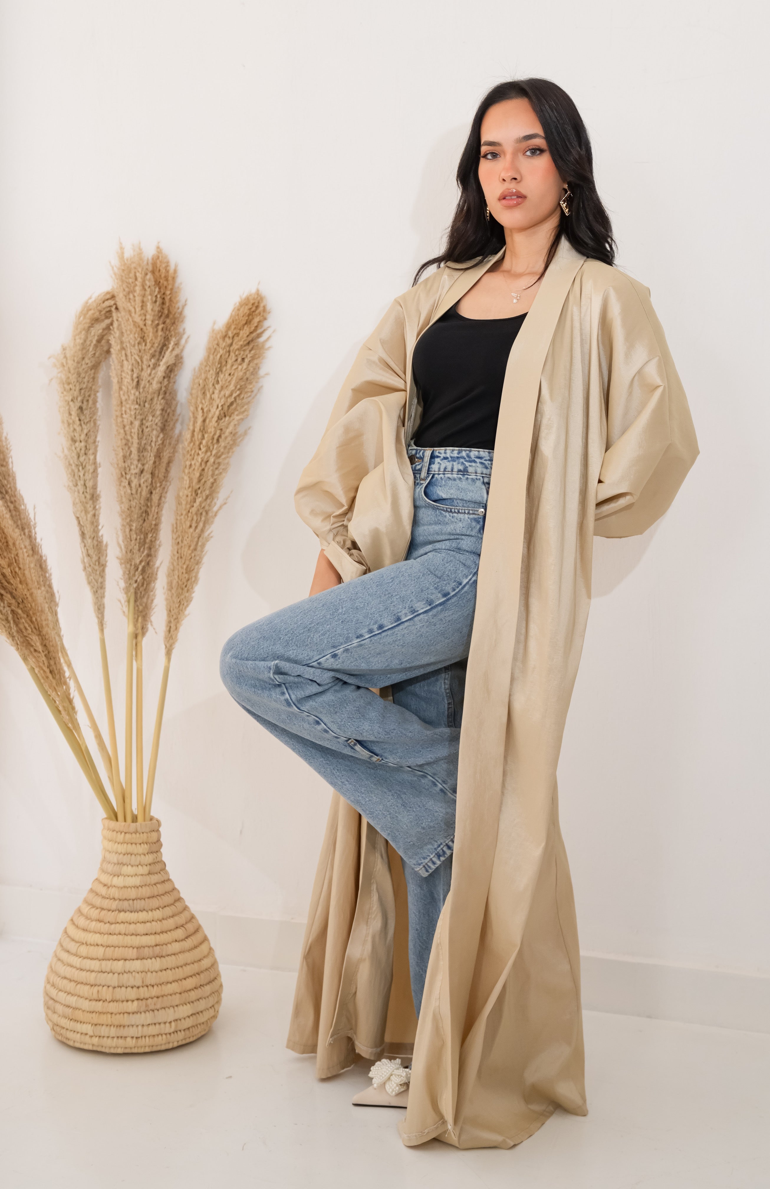 Puffed sleeves kaftan in beige