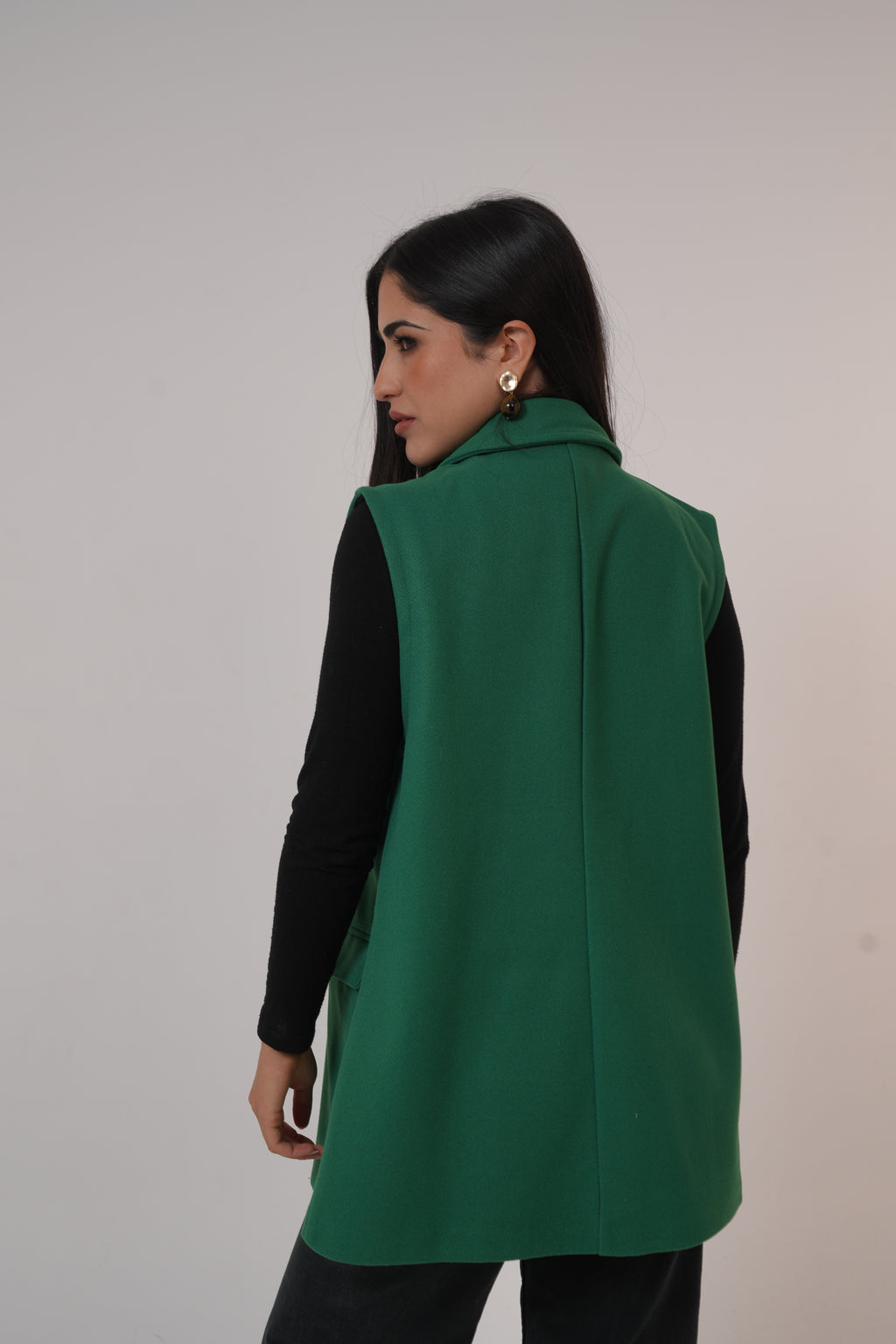 Wool Sleeveless Pocket long Vest