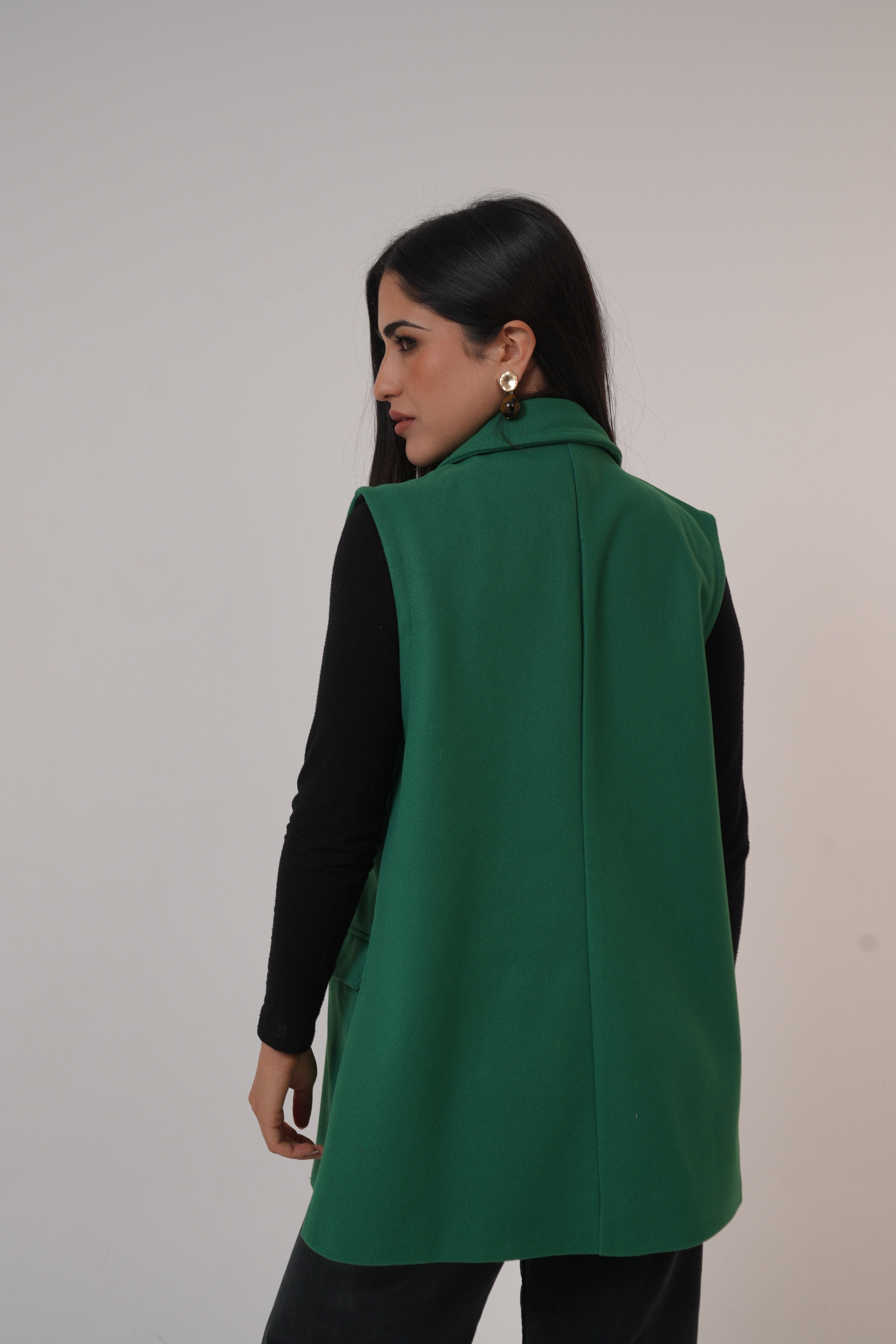 Wool Sleeveless Pocket long Vest