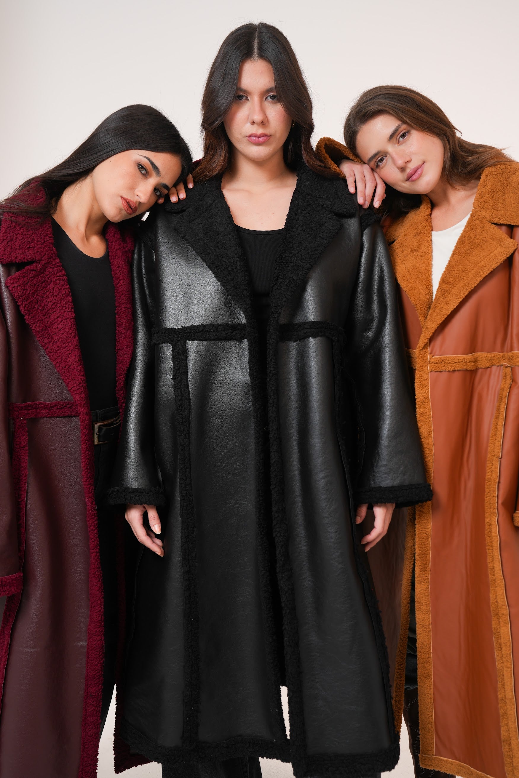 Premium Fur leather- long coat in Black