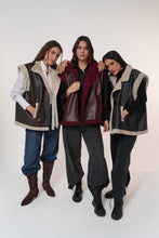 Load image into Gallery viewer, Fur-Lined Leather Vest in burgundy
