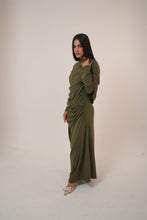 Load image into Gallery viewer, One-Side Draped Maxi Dress with Chest Cover in Olive
