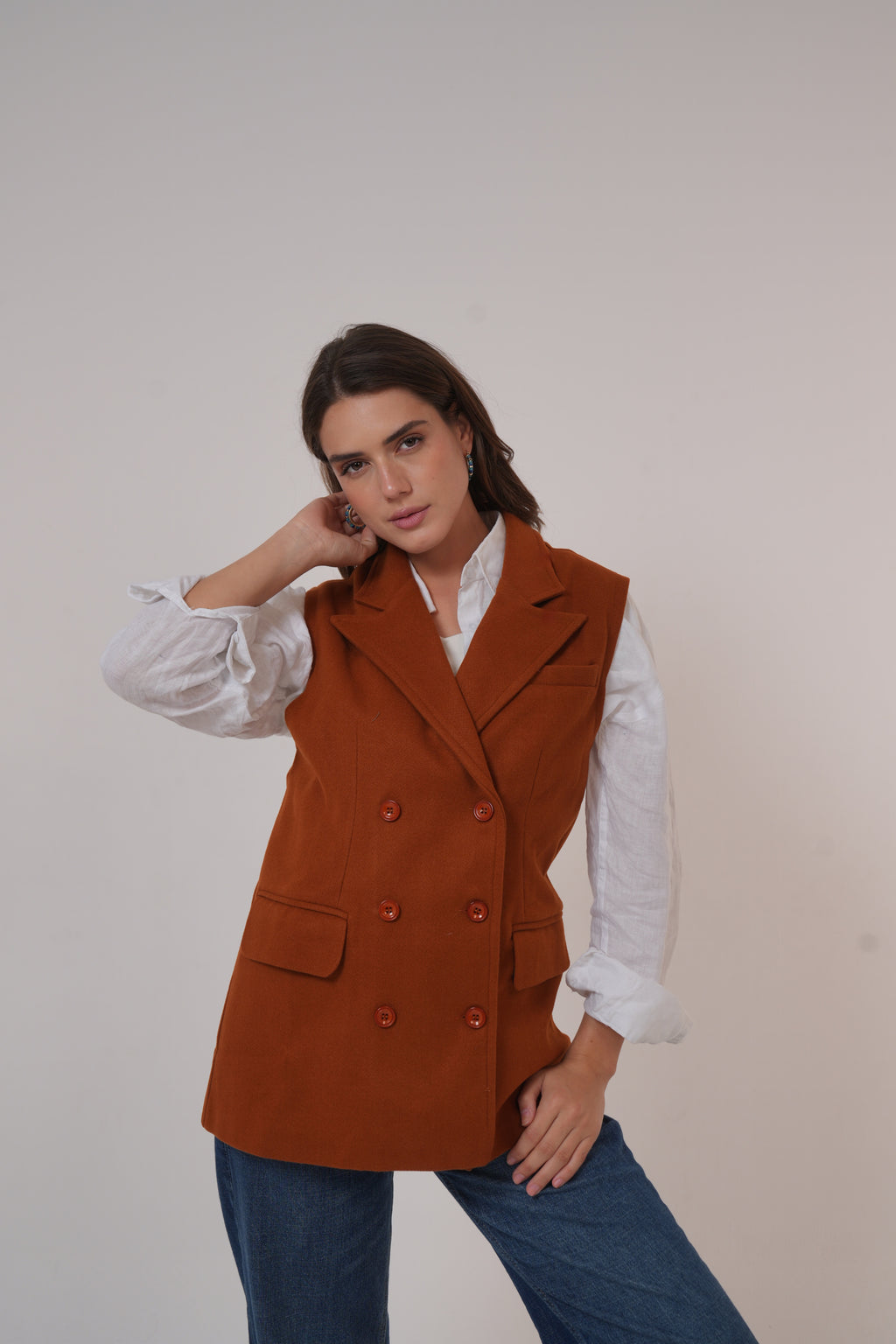 Wool Sleeveless Pocket long Vest