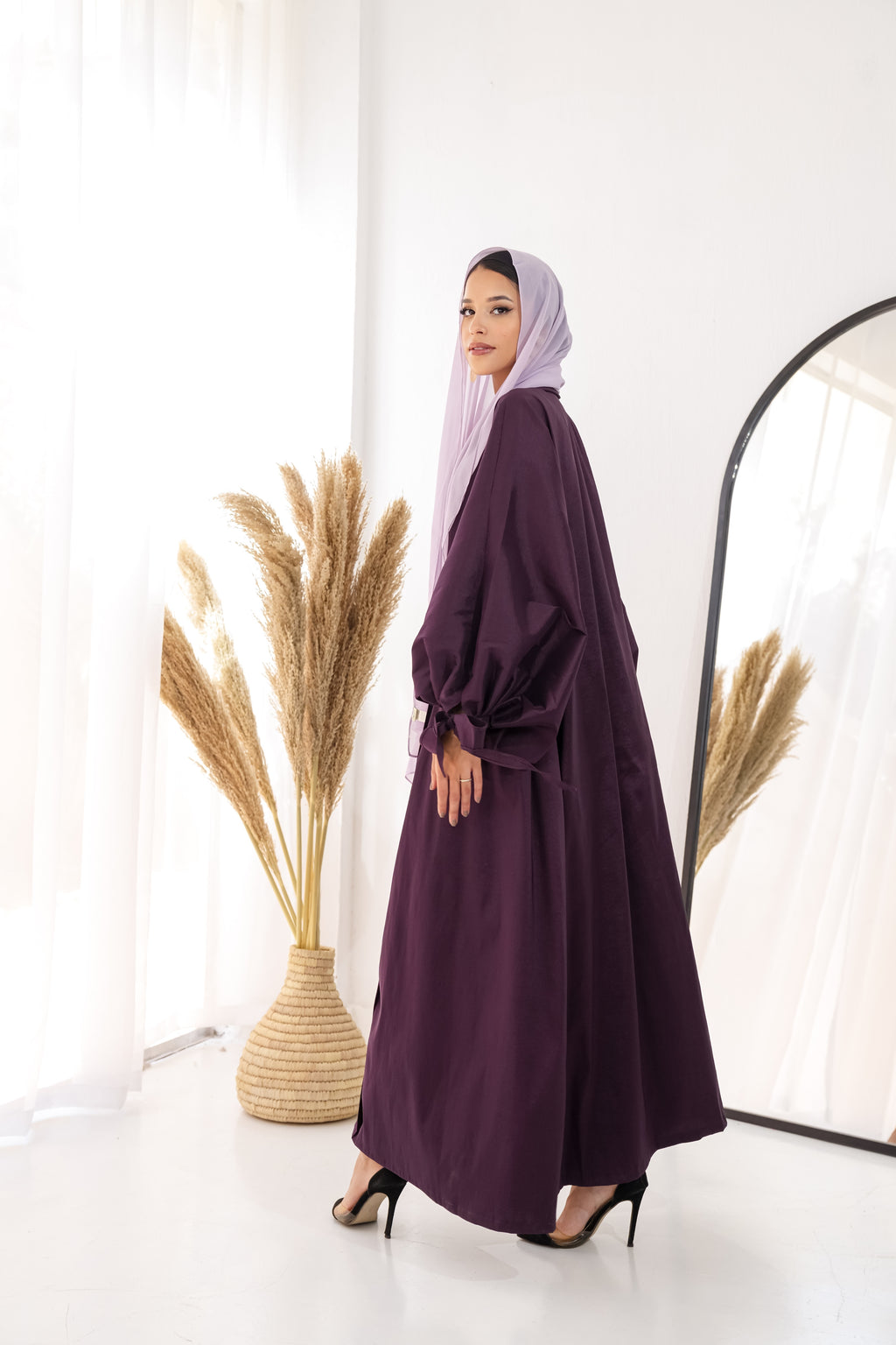 Puffed sleeves kaftan in purple