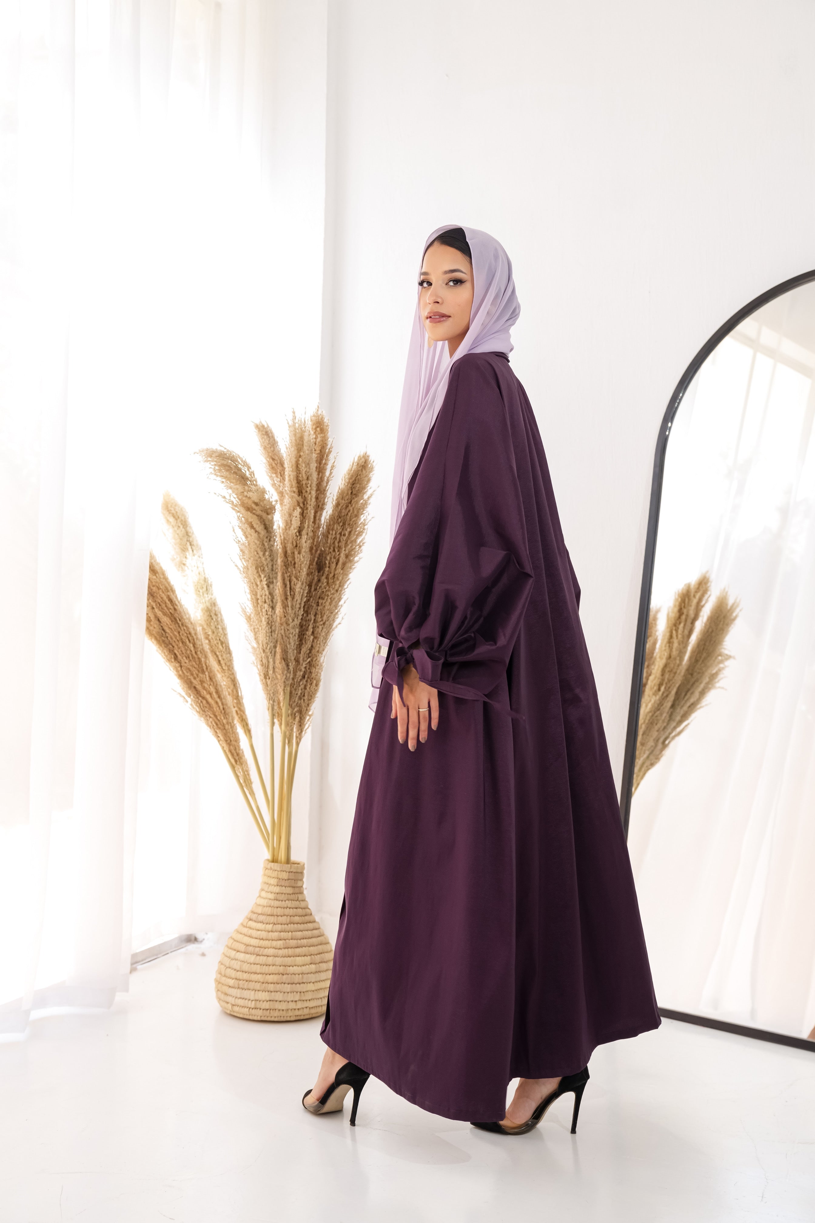 Puffed sleeves kaftan in purple