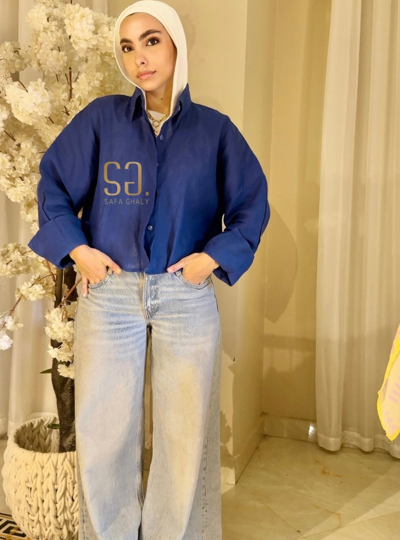 Pure linen cropped oversized shirt