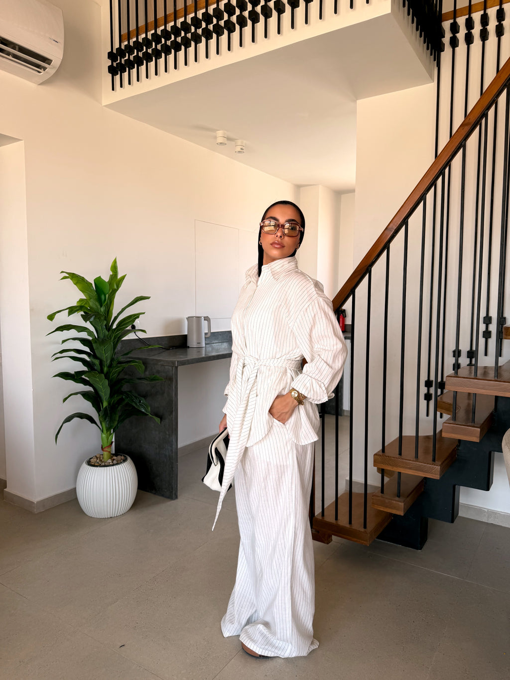 Pinstripe linen wrap Set