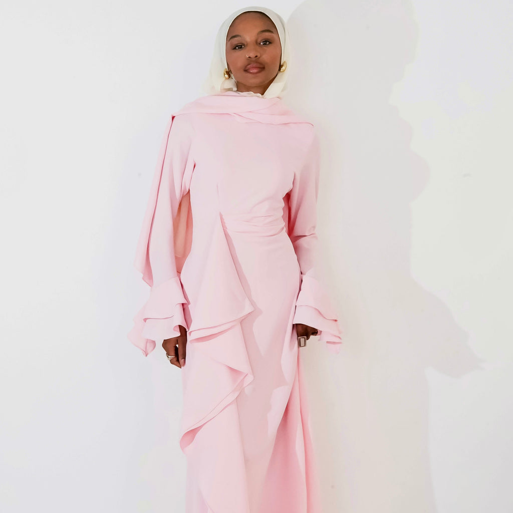 Flowy Side ruffle dress in Pink