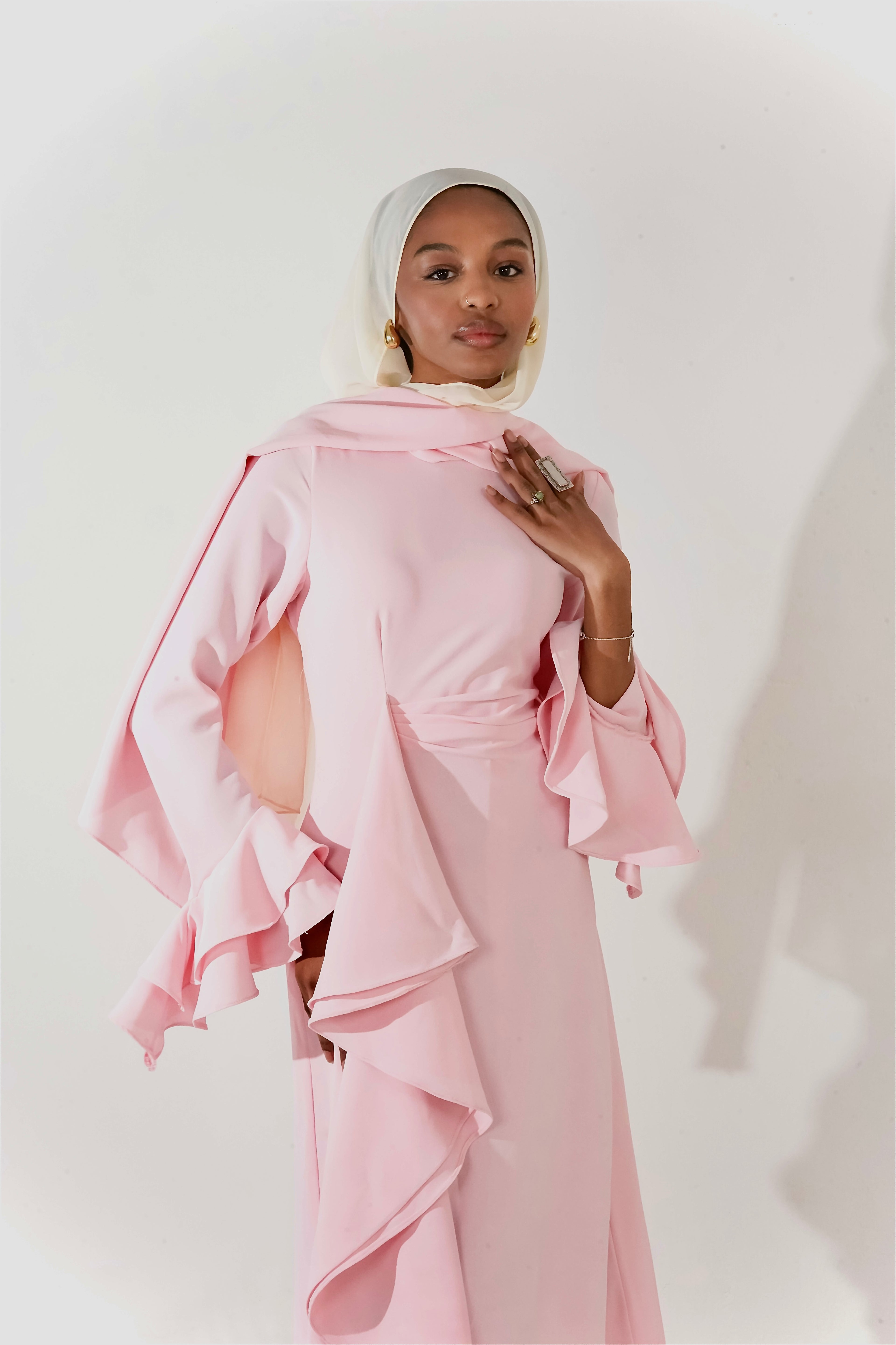 Flowy Side ruffle dress in Pink