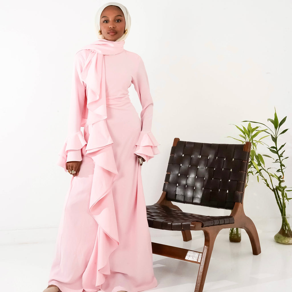 Flowy Side ruffle dress in Pink