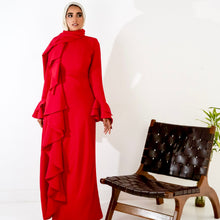 Load image into Gallery viewer, Flowy side ruffles dress in Red
