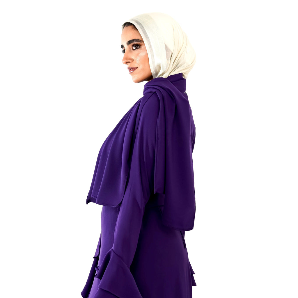 flowy side ruffles dress in purple