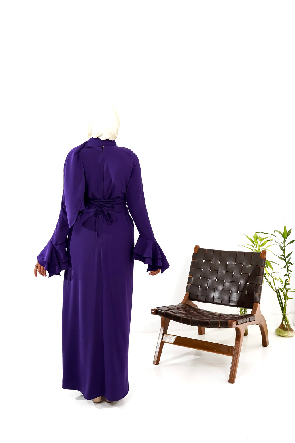 flowy side ruffles dress in purple