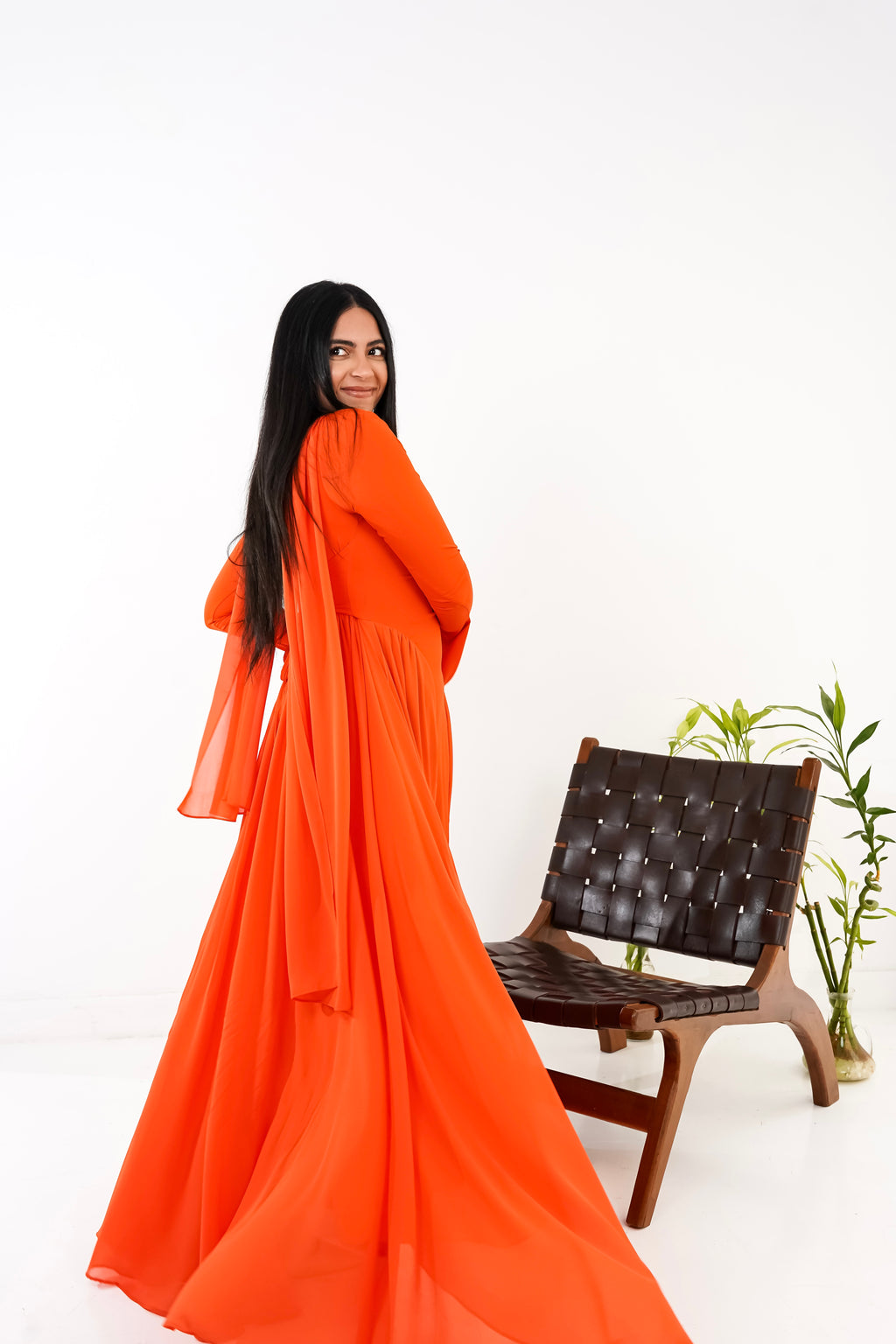 Amwaj gown with shoulder drappes in Orange with cover chest