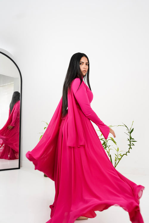 Amwaj gown in Hot Pink with cover chest