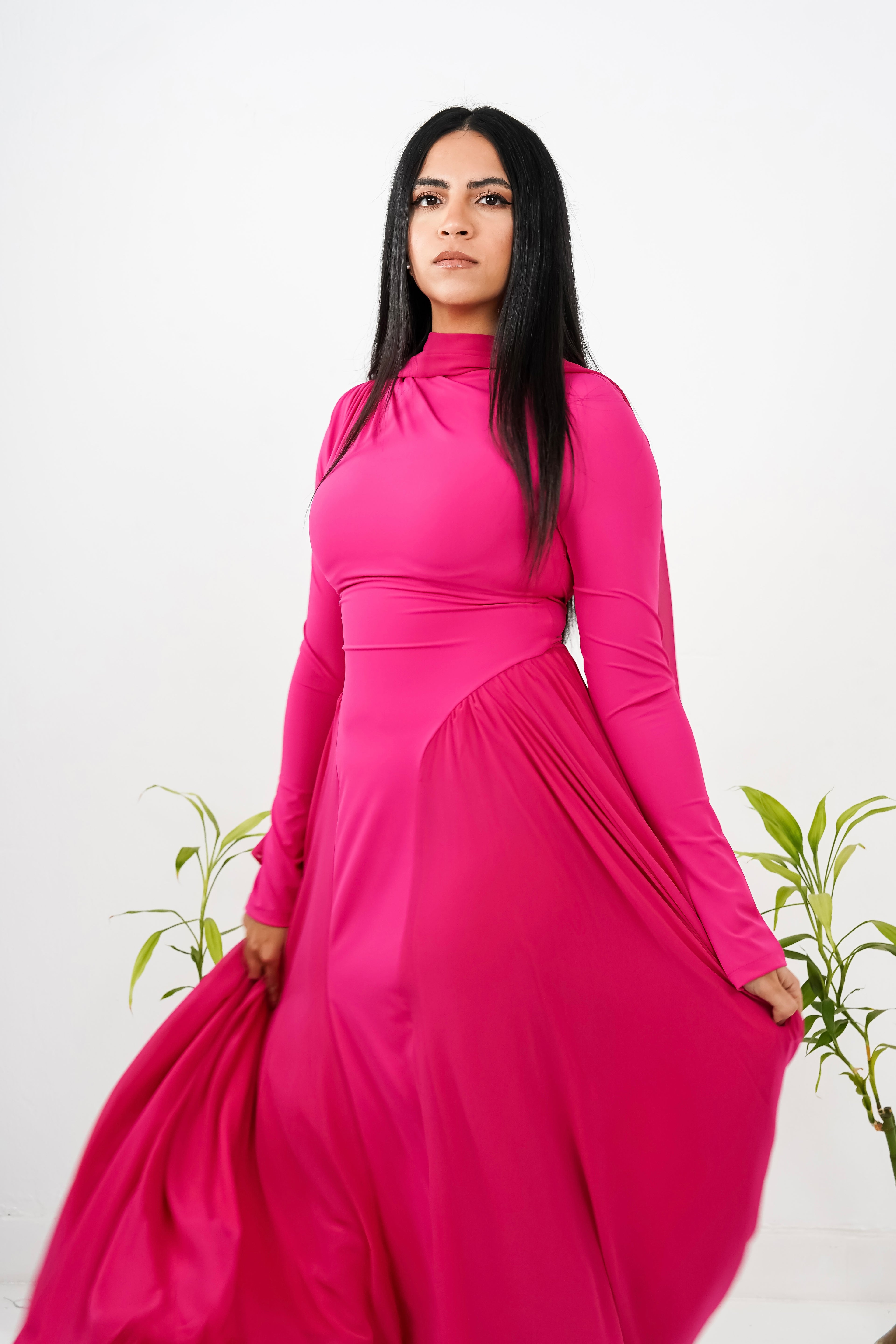 Amwaj gown in Hot Pink with cover chest