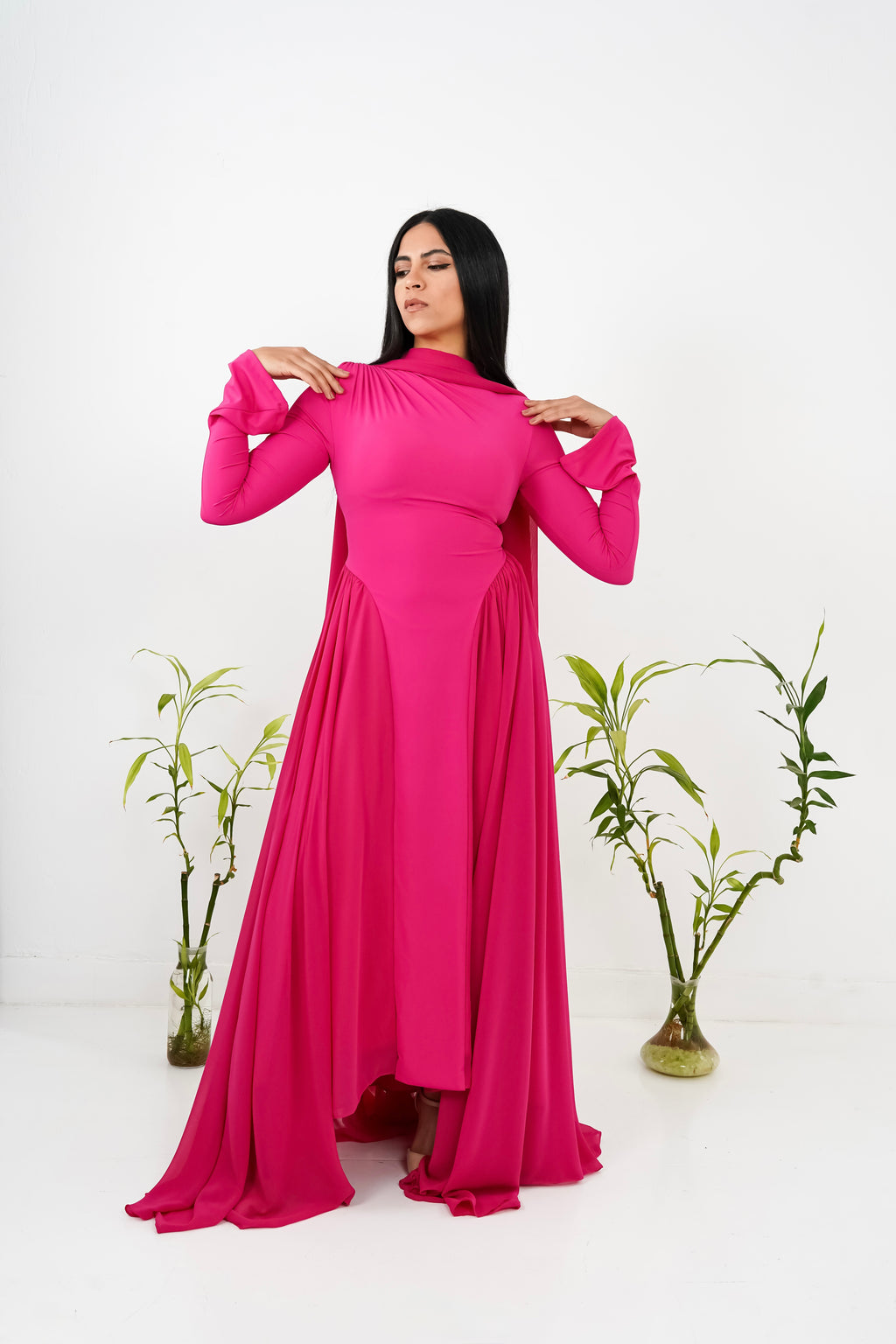Amwaj gown in Hot Pink with cover chest
