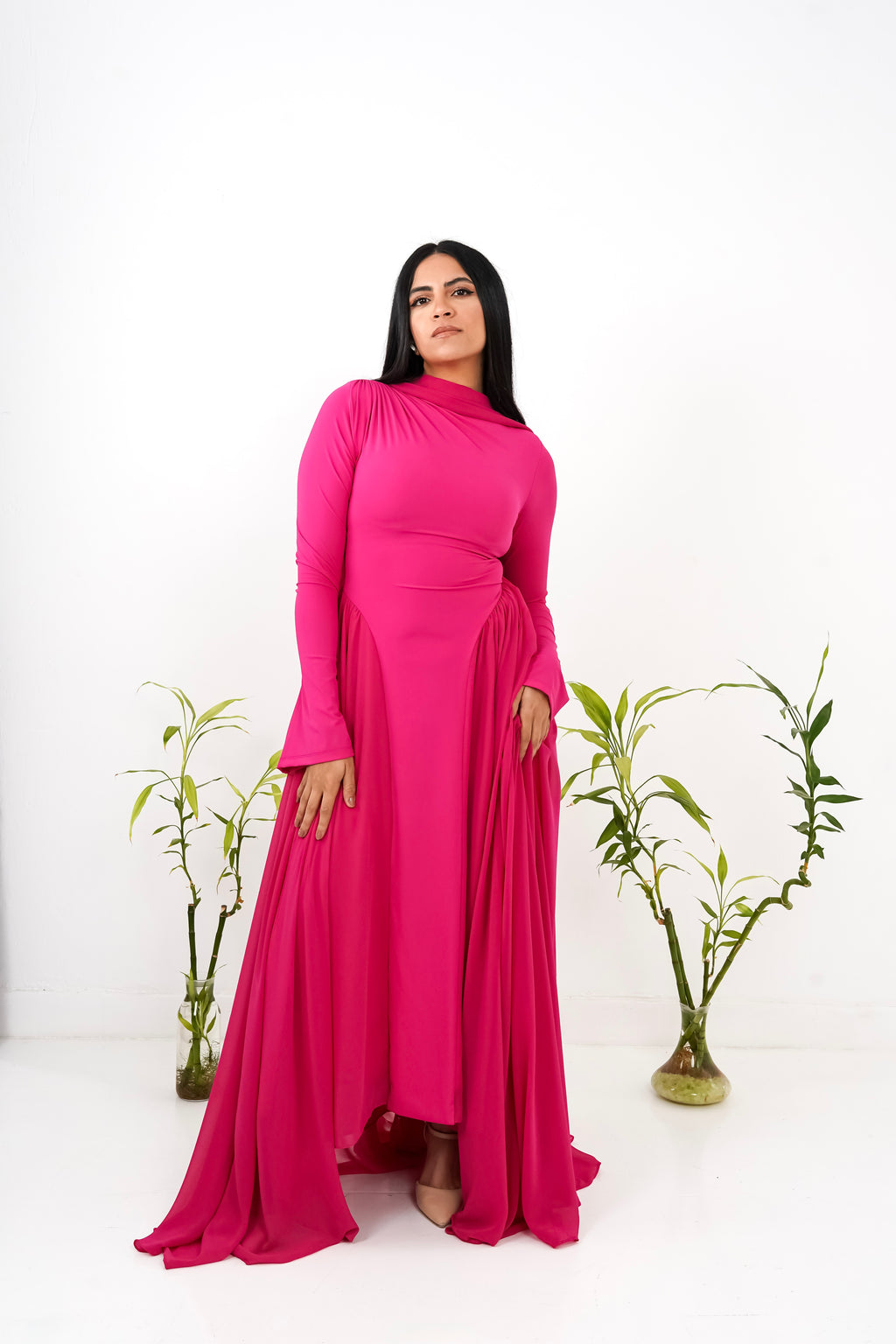 Amwaj gown in Hot Pink with cover chest