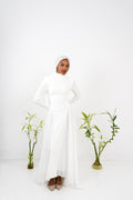 Amwaj gown with shoulder drapes in White with chest cover