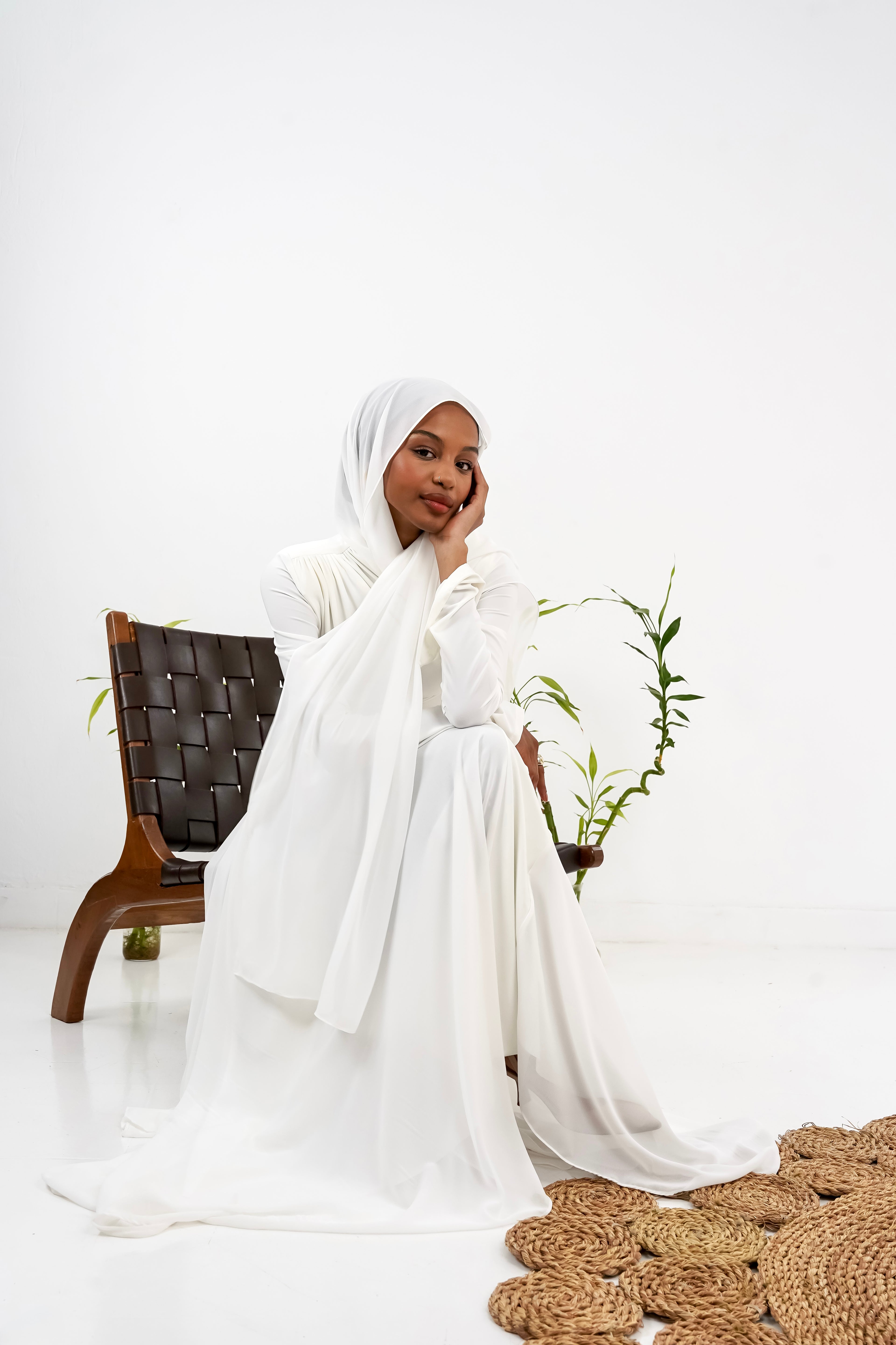 Amwaj gown with shoulder drapes in White with chest cover