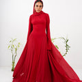 Amwaj gown with shoulder drappes in Dark red with chest cover