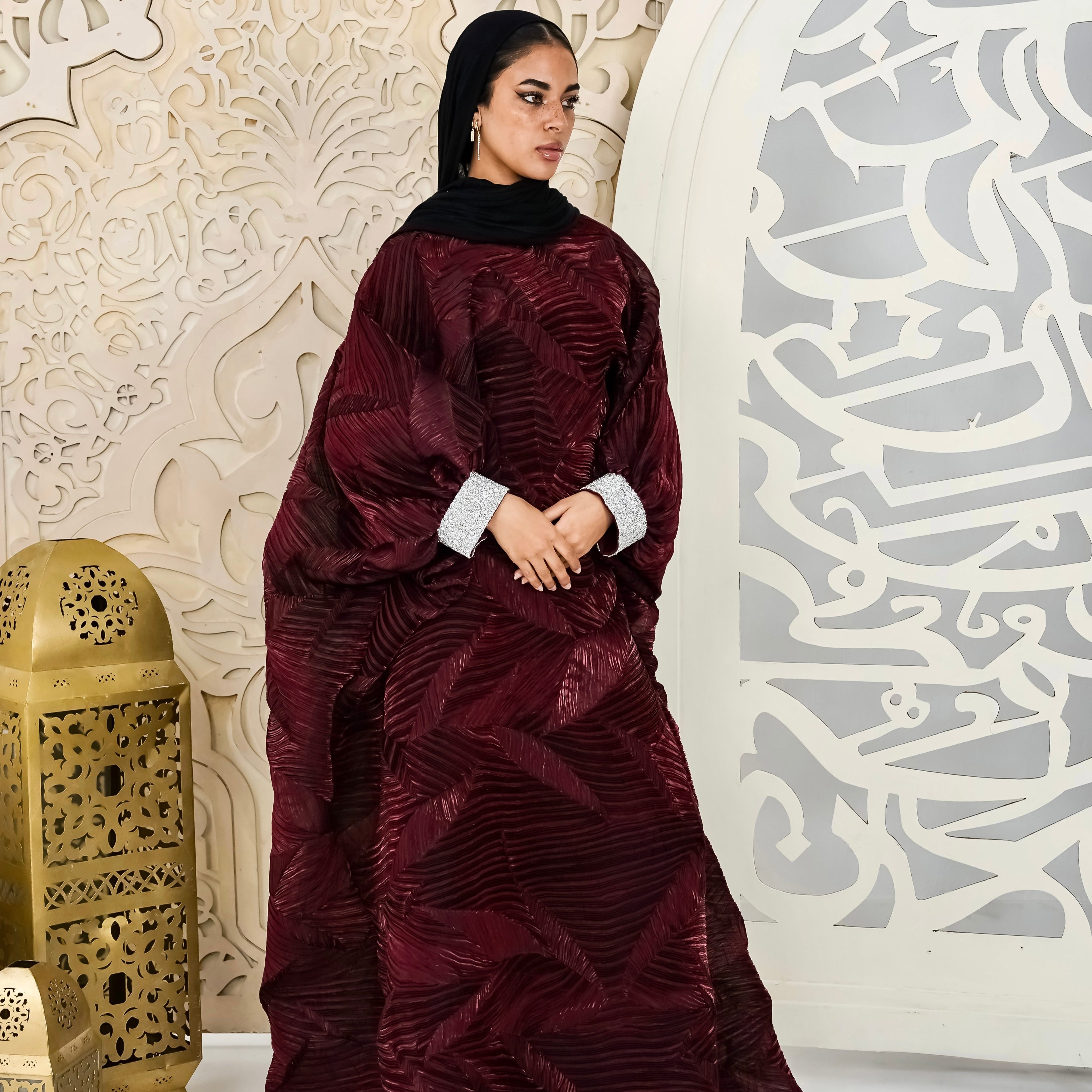 Majestic burgundy Organza Plissé Kaftan
