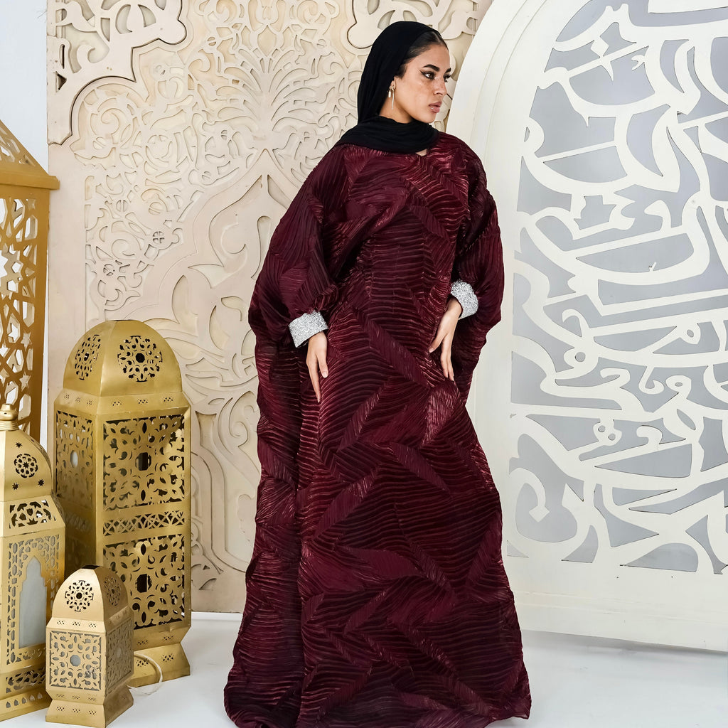 Majestic burgundy Organza Plissé Kaftan
