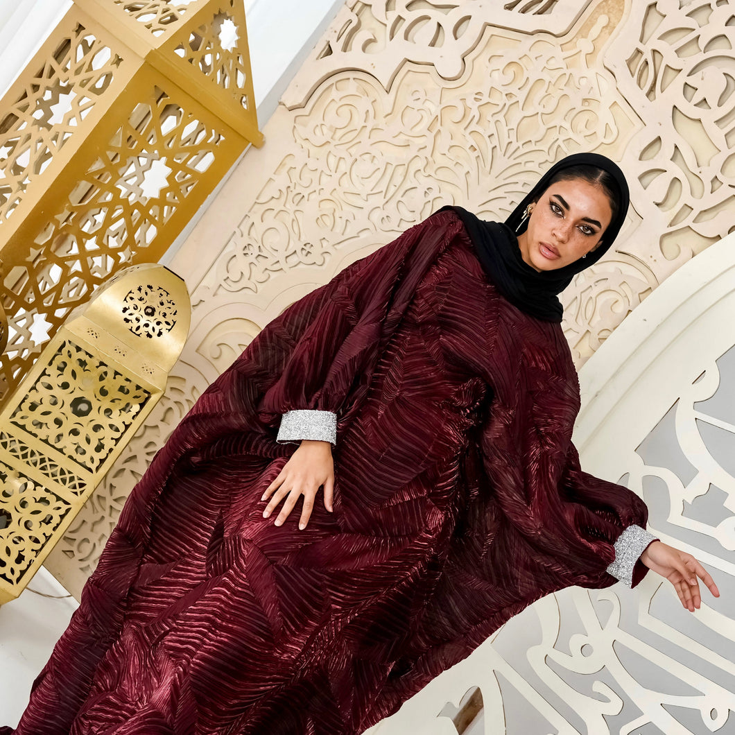 Majestic burgundy Organza Plissé Kaftan