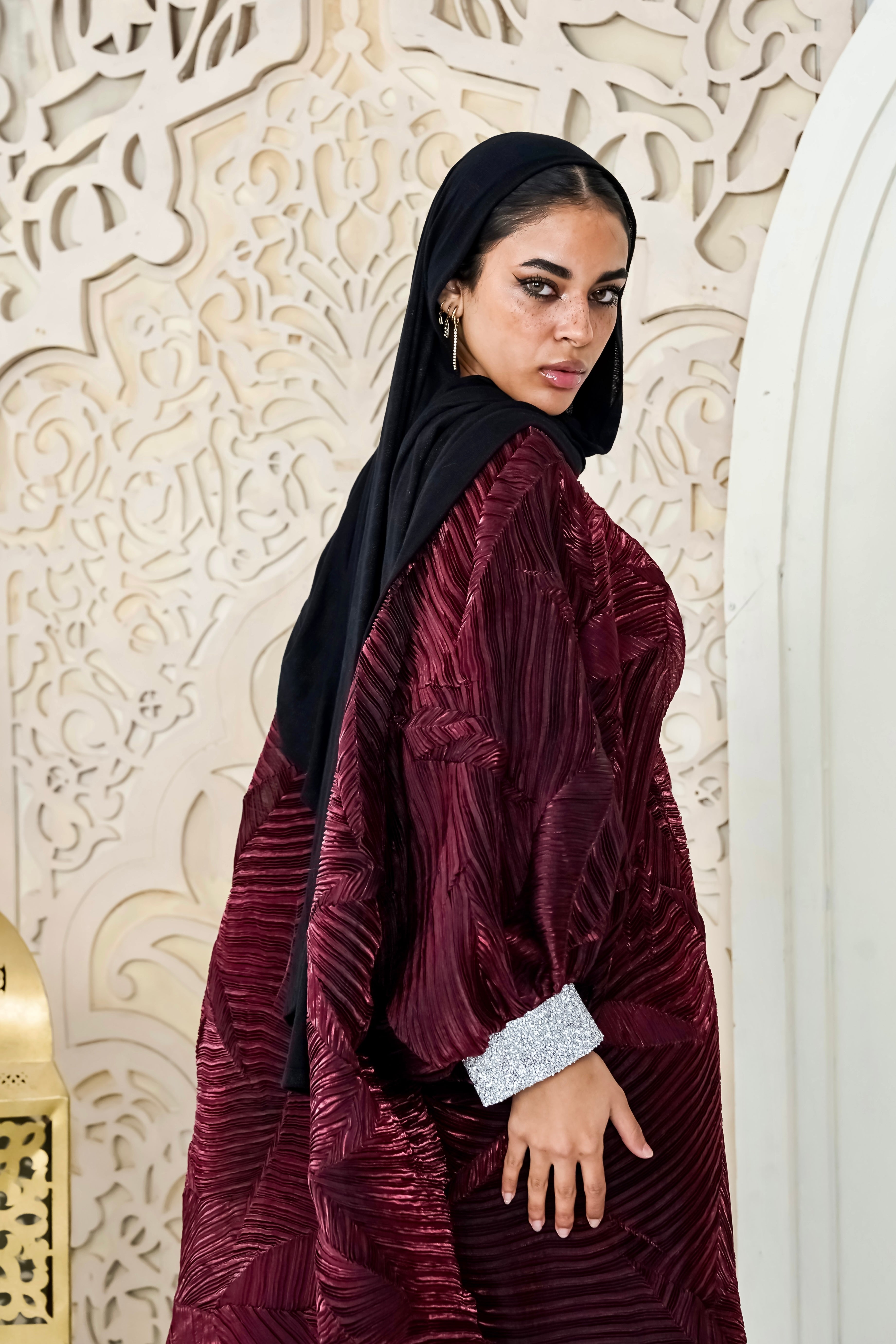 Majestic burgundy Organza Plissé Kaftan