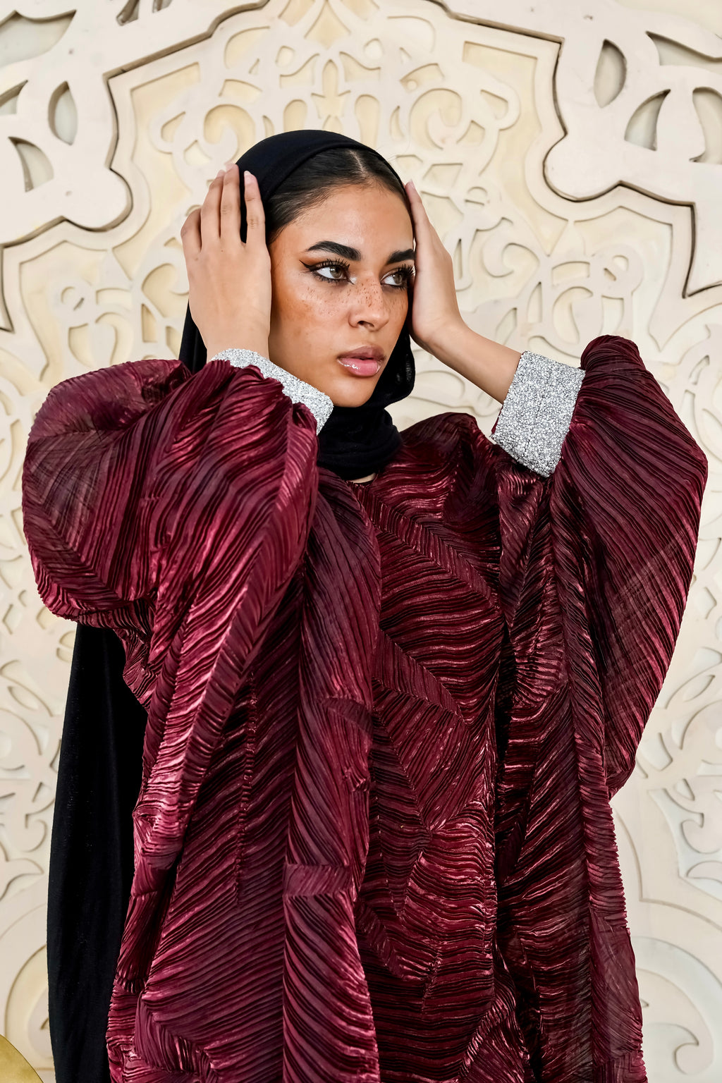 Majestic burgundy Organza Plissé Kaftan