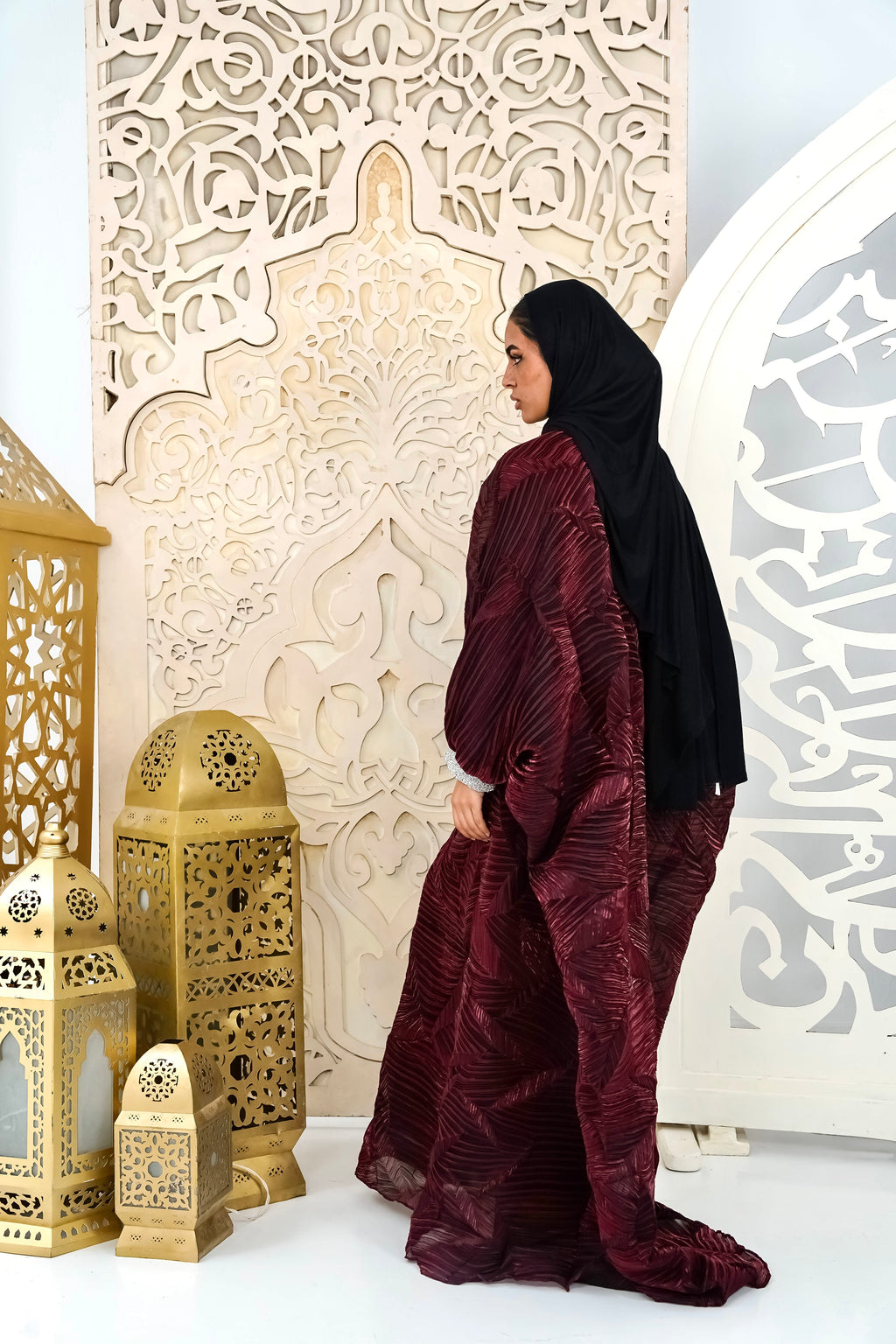 Majestic burgundy Organza Plissé Kaftan