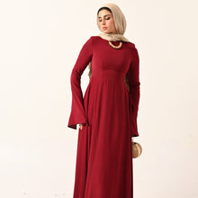 Load image into Gallery viewer, long sleeves A-line dress in dark red
