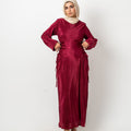 Plisse waisted dress in dark red