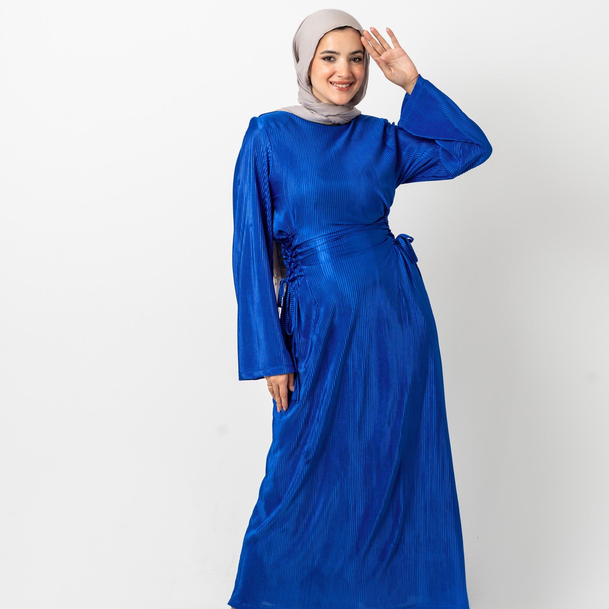 Plisse waisted dress in Blue
