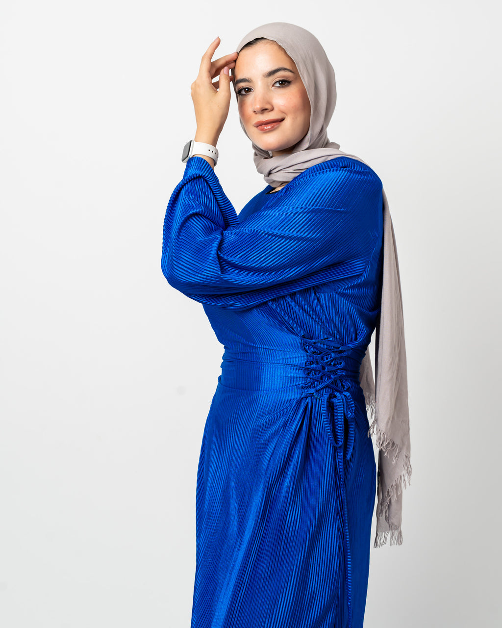 Plisse waisted dress in Blue