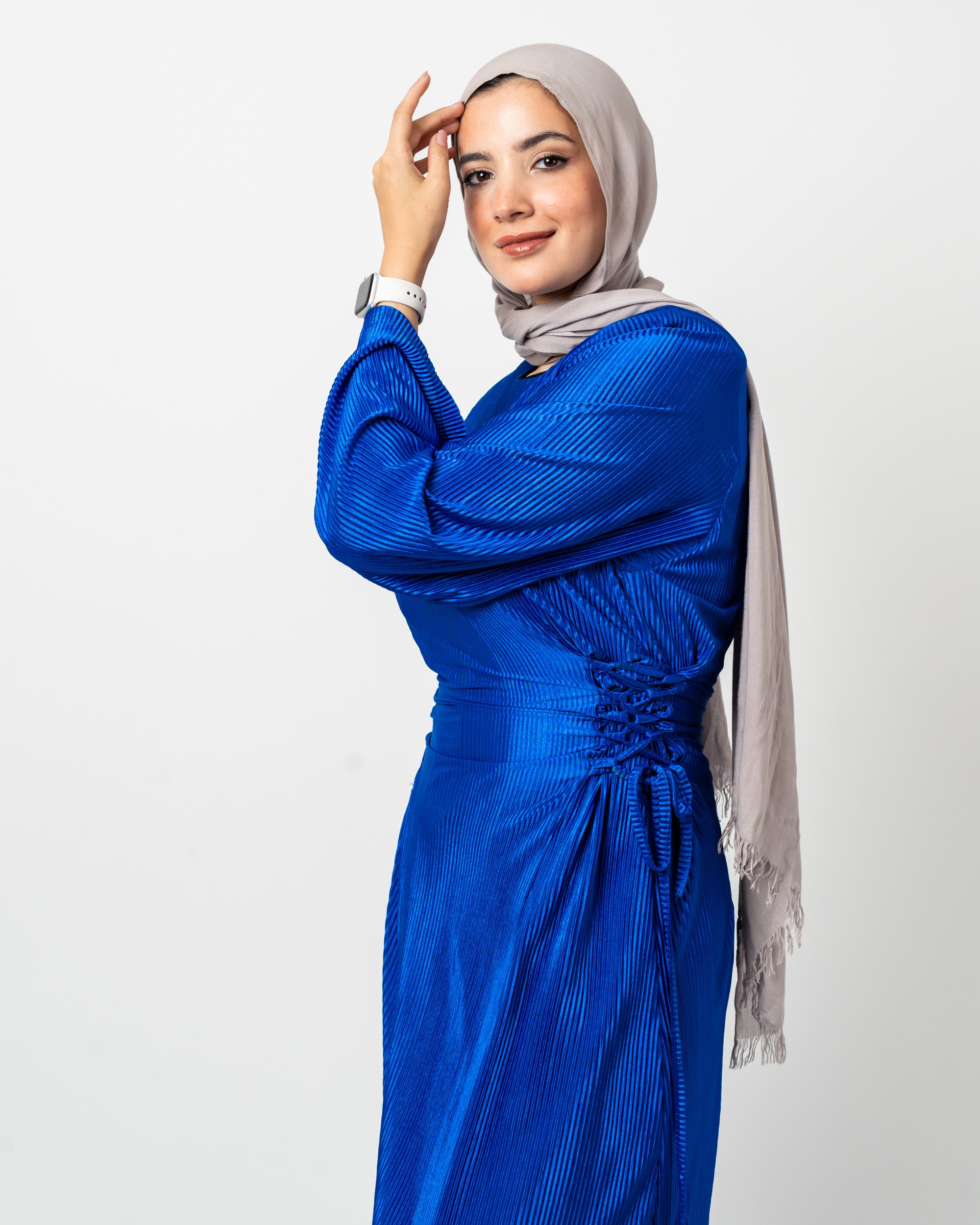 Plisse waisted dress in Blue