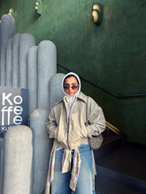 Load image into Gallery viewer, Vintage Croc-Texture Faux Leather Bomber Jacket in Beige
